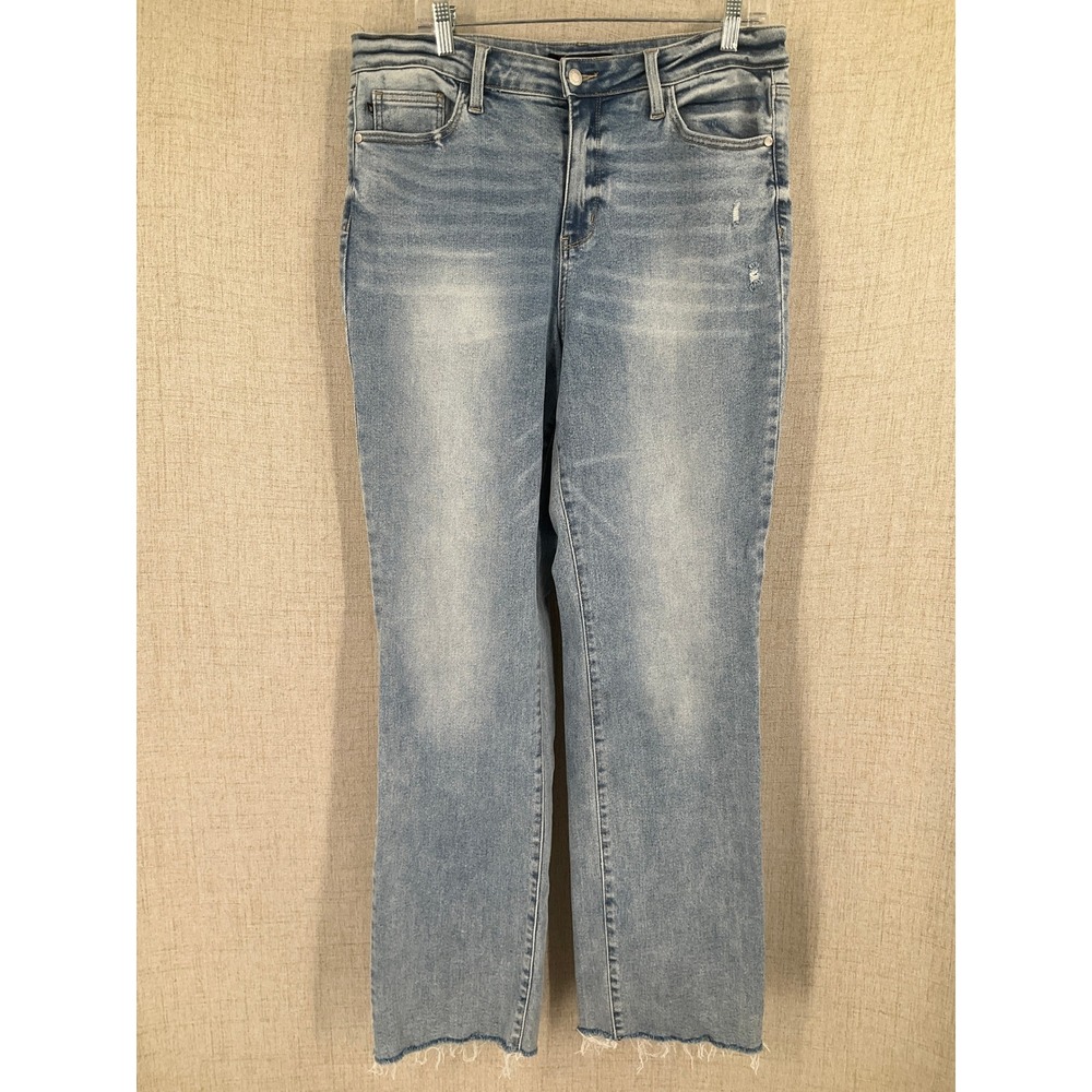 Judy Blue Dad Jeans‎ Womens 32 Light Wash Cotton Distressed Raw Hem High Rise